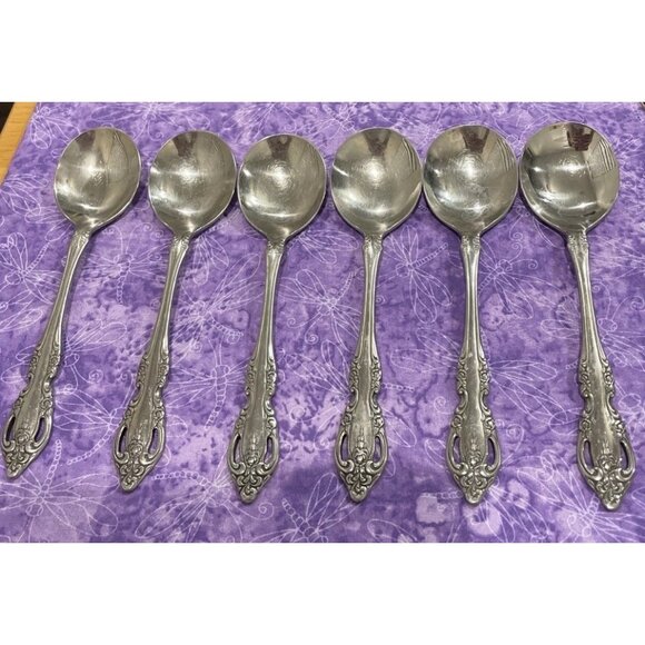 Oneida Brahms Community Round Bowl Gumbo Spoon Stainless Steel Flatware Set Of 6 - Picture 1 of 4
